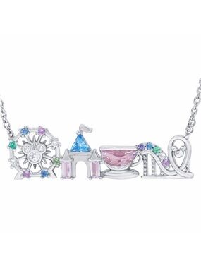 Disney castle inspired silver necklace with crystals